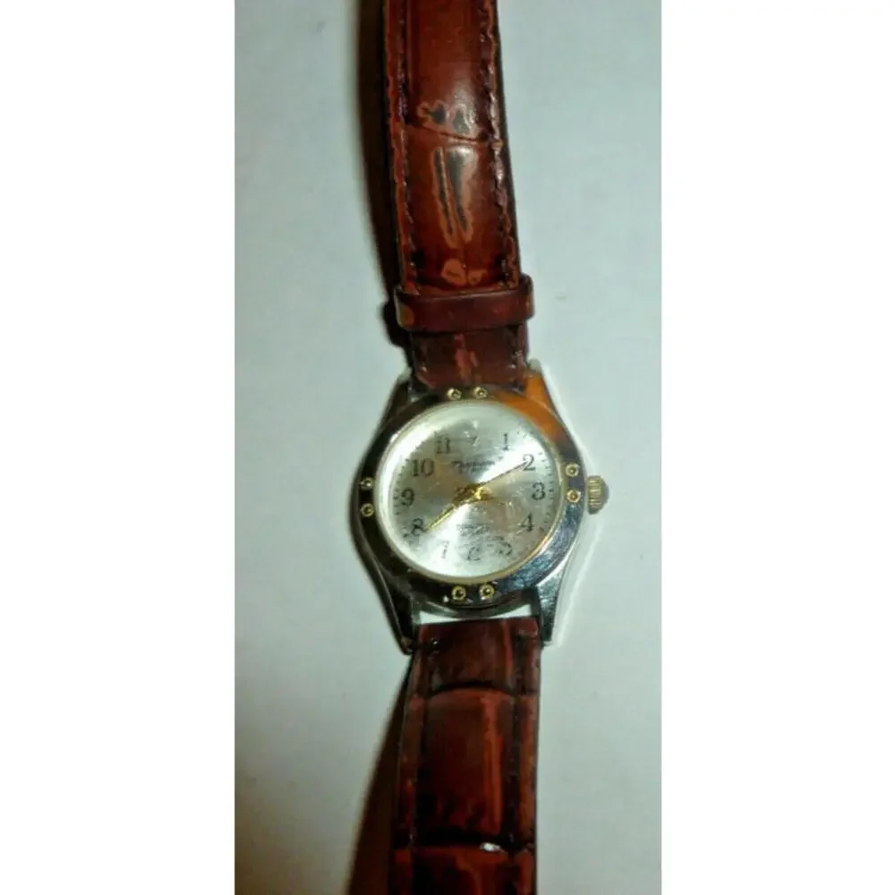 Vintage Gruen Diamond Precision Quartz Brown Leather Band